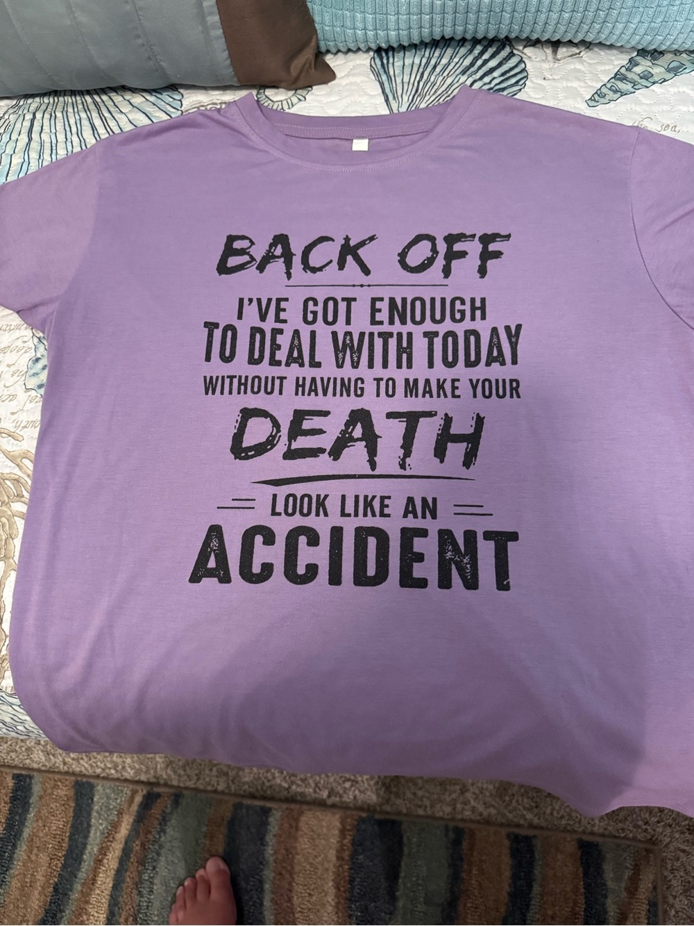 Comfort Fit Lavender Short Sleeve Tee with Bold Black Slogan
